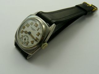 Vintage C1939 J W Benson London White Enamel Military Dial Gents Wristwatch Vgc