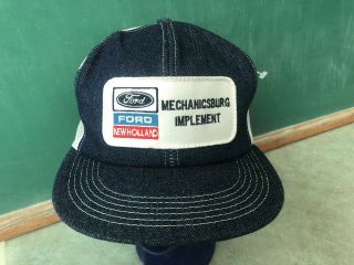 Vtg Ford Holland K - Brand Denim Snapback Hat Trucker Farming Ag Patch Usa Nos
