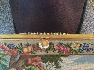 Antique petit point tapestry purse bag Lovers Floral faux Pearls celluloid top 2