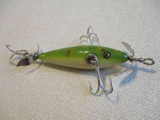 Early Pflueger 3 Hook Minnow In Frog Spot With Hand Painted Gill Marks
