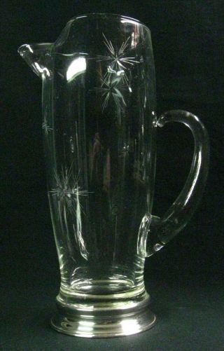 Scarce C.  1920 Antique/vintage Glass Martini Pitcher,  Star Cut,  Sterling Silver