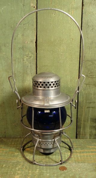 Antique Vtg Adlake Prr Pennsylvania Railroad Lantern With Blue Globe