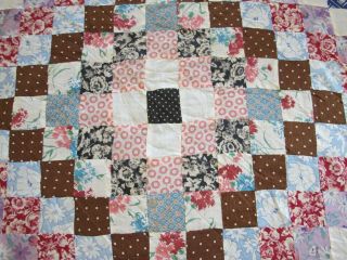 OUTSTANDING Vintage Feed Sack Hand Pieced TRIP AROUND THE WORLD Quilt TOP; Full 3