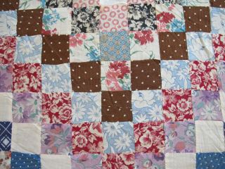 OUTSTANDING Vintage Feed Sack Hand Pieced TRIP AROUND THE WORLD Quilt TOP; Full 4