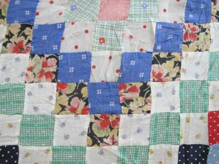 OUTSTANDING Vintage Feed Sack Hand Pieced TRIP AROUND THE WORLD Quilt TOP; Full 6