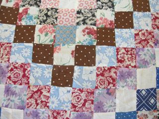 OUTSTANDING Vintage Feed Sack Hand Pieced TRIP AROUND THE WORLD Quilt TOP; Full 7