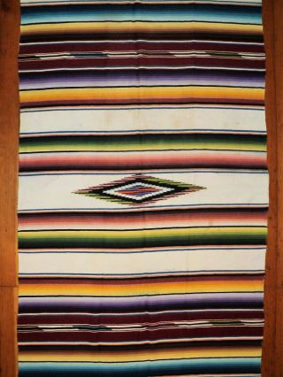 Vintage Saltillo Mexican Serape Striped Blanket Rug 39 " X 74 ",  4 " Fringe Soft