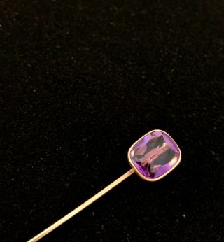 Vintage 14k Yellow Gold Stick Pin W/ Large Amethyst 2.  5g,  Signed B.  S.  & F.