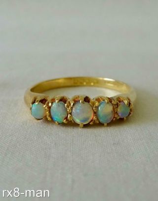 1971 Vintage 18ct Solid Gold Five Stone Opal Ring Uk Size P 1/2 Us 8 - 3.  6g