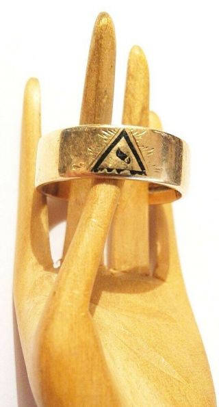 Vintag 14K Gold Enamel 32 Degree MASON Band RING Masonic Dbl Eagle SZ 10.  25 10