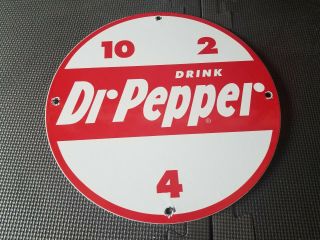 VINTAGE DR PEPPER SODA POP PORCELAIN ENAMEL SIGN 11 3/4 RARE DEALER RARE GAS NR 3