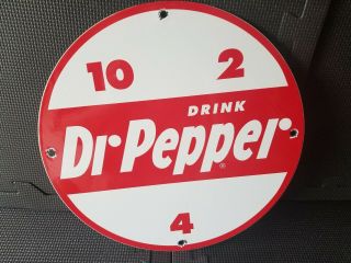 VINTAGE DR PEPPER SODA POP PORCELAIN ENAMEL SIGN 11 3/4 RARE DEALER RARE GAS NR 7