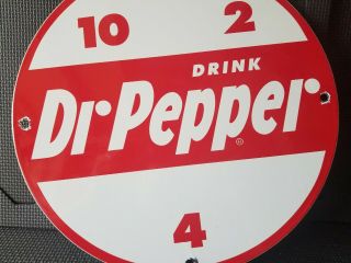 VINTAGE DR PEPPER SODA POP PORCELAIN ENAMEL SIGN 11 3/4 RARE DEALER RARE GAS NR 8