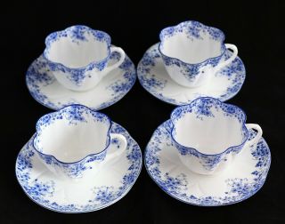 Vintage Set Of 4 Shelley Dainty Blue Fine Bone China Cups & Saucers