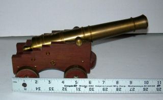 Vintage Ornate Brass And Wood Canon.  11 " Long 1/2 " Bore Hole W/ Touch Hole