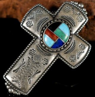 Southwestern Carolyn Pollack Relios Mosaic Cross Sterling Silver Pin Or Pendant
