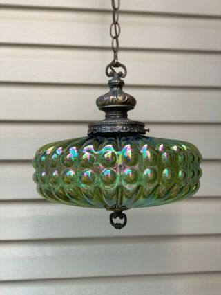 Vintage Mid - Century Hollywood Regency Iridescent Glass Swag Lamp Light Ufo