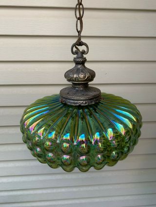 Vintage Mid - Century Hollywood Regency Iridescent Glass Swag Lamp Light UFO 2