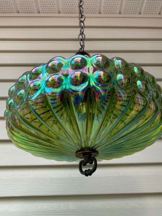 Vintage Mid - Century Hollywood Regency Iridescent Glass Swag Lamp Light UFO 3