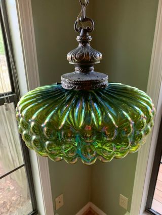 Vintage Mid - Century Hollywood Regency Iridescent Glass Swag Lamp Light UFO 5