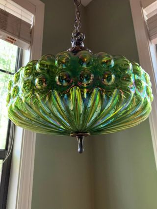 Vintage Mid - Century Hollywood Regency Iridescent Glass Swag Lamp Light UFO 6