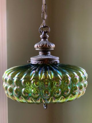 Vintage Mid - Century Hollywood Regency Iridescent Glass Swag Lamp Light UFO 7