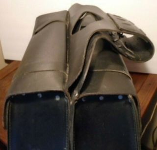 VINTAGE LEATHER MOTORCYCLE SADDLE BAGS W/ HARLEY - DAVIDSON METAL EMBLEMS 8