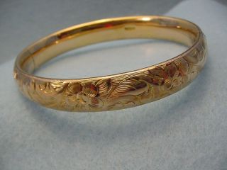 Vintage Victorian Embossed Floral Gold Filled Bangle Bracelet