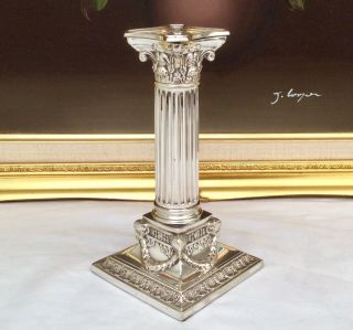 7” Victorian Silver Plated Corynthian Column Candlestick Martin Hall & Co C1854