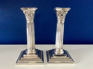 7” Victorian Silver Plated Corynthian Column Candlesticks Martin Hall & Co C1854