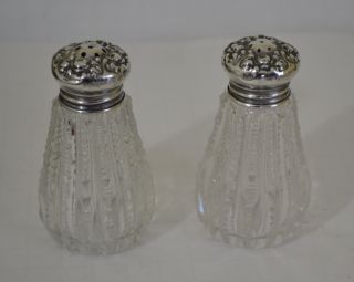 Vintage Cut Crystal Salt & Pepper Shakers With Sterling Tops