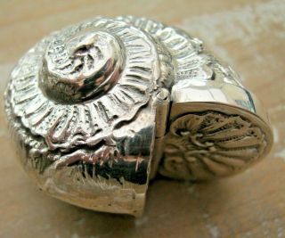 A Detailed Novelty Nautilus Conch Shell Sterling Silver Snuff Box Or Vesta Case