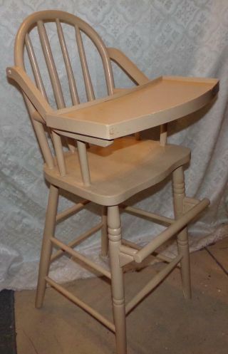 Vtg Wood Wooden Baby High Chair 37 " Primitive Retro With Flip Tray Feeding
