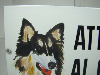 Vtg ATTENTI AL CANE ' Beware of the Dog ' Sign porcelain enamel hand painted dog 4