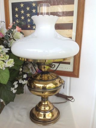 Vintage Brass Hurricane Lamp With Plain White Milk Glass Hurricane Lamp Shade
