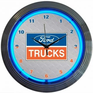 Vintage Style Ford Trucks Blue Neon Clock Great For Office,  Garage Or Man Cave