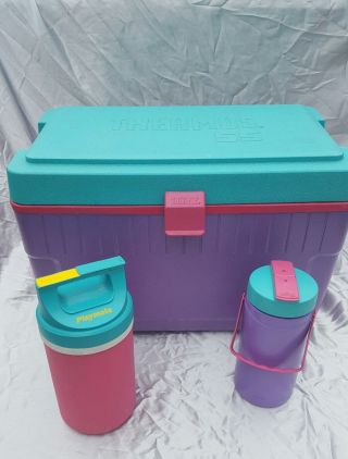 Vintage 80s Thermos Pink Purple Blue Turquoise Cooler Ice Chest Fishing Cooler