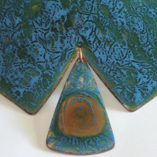 Big Bold Vintage Mid Century Modernist Turquoise Enamel Copper Collar Necklace