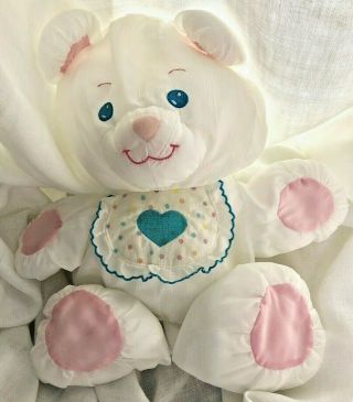 Fisher Price Puffalump White Teddy Bear Bib Heart 1989 1368 1369 Vintage Plush