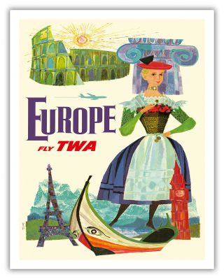 Europe Twa David Klein Vintage Airline Travel Art Poster Print Giclée