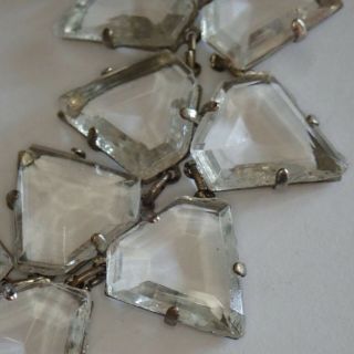 Antique Art Deco Rhodium Plate Open Back Set Geometric Crystal Collar Necklace