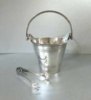 ART DECO VINTAGE MAPPIN & WEBB SILVER PLATE ICE BUCKET & TONGS 2