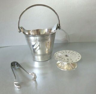 ART DECO VINTAGE MAPPIN & WEBB SILVER PLATE ICE BUCKET & TONGS 4