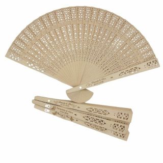 50pcs Personalized Engraved Wood Folding Hand Fan Wooden Fold Fans Customized