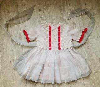Vintage Girls Sheer Pink And Red Party Dress Full Skirt Toddler Size 4 Playpal