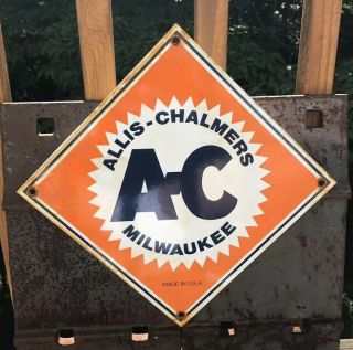 Vintage Ac Allis Chalmers Porcelain Gas Service Station Pump Plate Sign