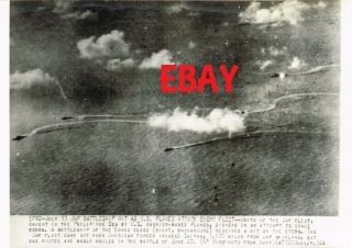 Wwii Rare Press Photo Japanese Carrier Attacked By Us Planes Aerial Sea Of Japan