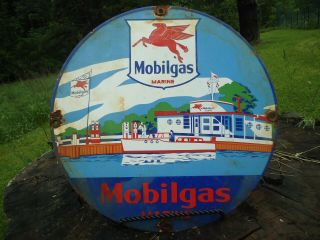 Old Vintage Mobilgas Marine Porcelain Gas Station Sign
