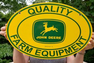 Vintage John Deere Porcelain Sign Farm Implements Service Station Dealership Gas