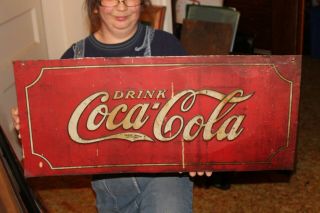 Vintage C.  1930 Coca Cola Soda Pop Gas Station 27 " Embossed Metal Sign